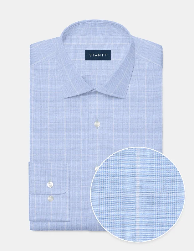 Wrinkle-Resistant Poplin - Sky Blue Glen Plaid