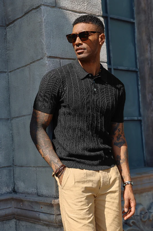 PJ Men Straight Knitted Polo-Shirt Short Sleeve Lapel Collar Button-up Neck Tops