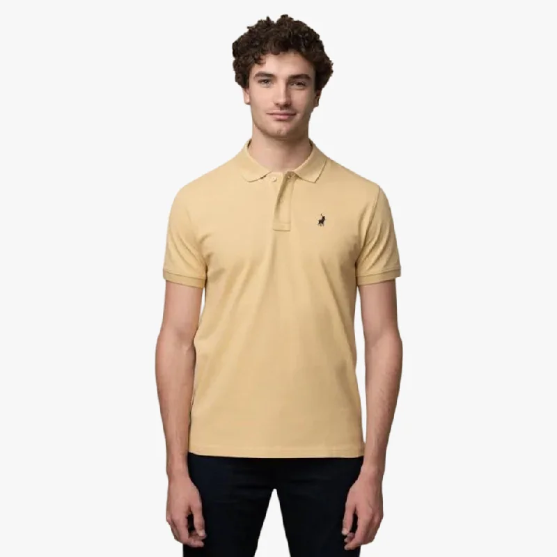 Polo Mens Stretch Pique Short Sleeve Golfer Camel