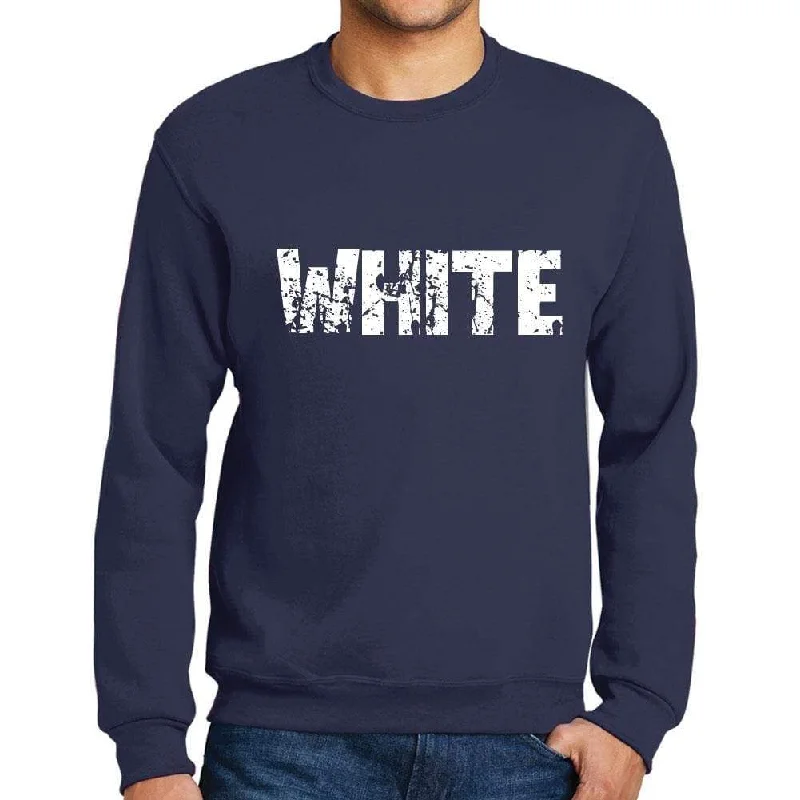 Men's Printed Graphic Sweatshirt Popular Words WHITE French Navy