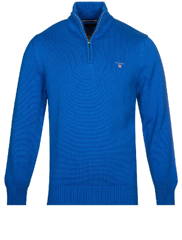 Lässiger Pullover aus Baumwolle mit halbem Reißverschluss Lapisblau