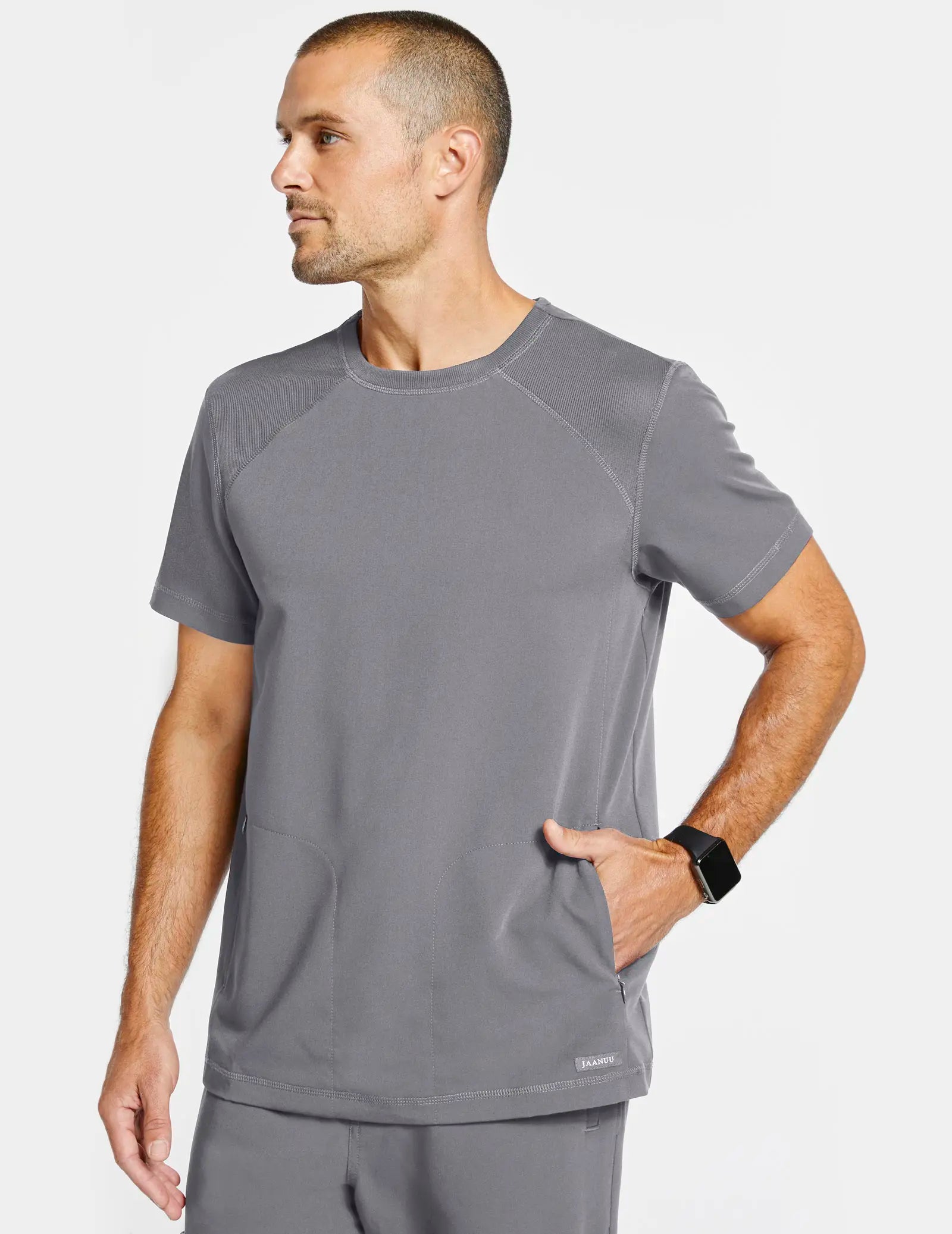 Jaanuu Men's Raglan-Sleeve Scrub Top - Gray