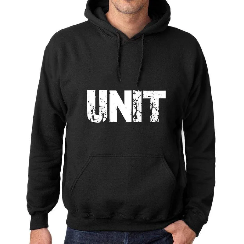 Men's Women's Unisex Printed Graphic Cotton Hoodie Soft Heavyweight Hooded Sweatshirt Pullover Popular Words UNIT Deep Black