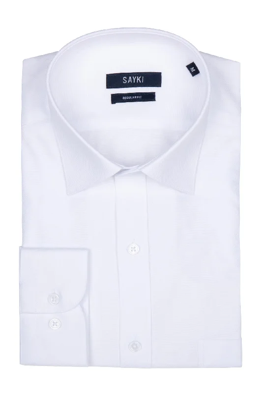 Regular Fit Long Sleeve Plain Cotton White Dress Shirt