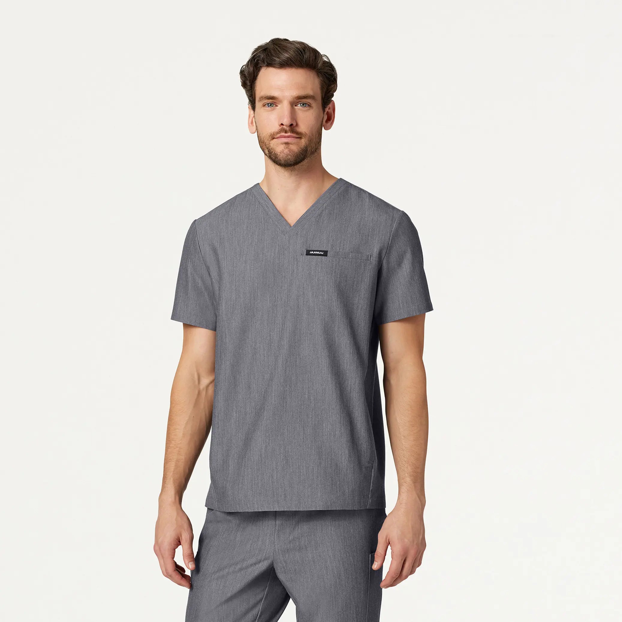 Jaanuu Men's Platt 3-Pocket Scrub Top - Heather Gray