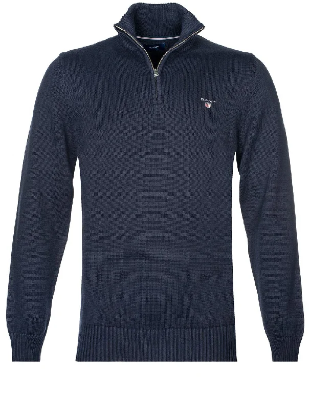 Lässiger Pullover aus Baumwolle mit halbem Reißverschluss Evening Blue