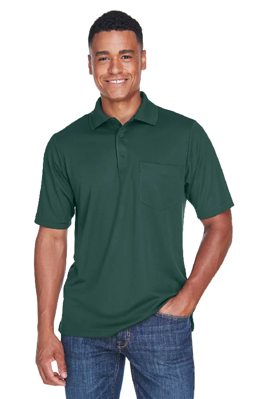 Core 365 Mens Origin Performance Moisture Wicking Short Sleeve Polo Shirt w/ Pocket - Forest Green