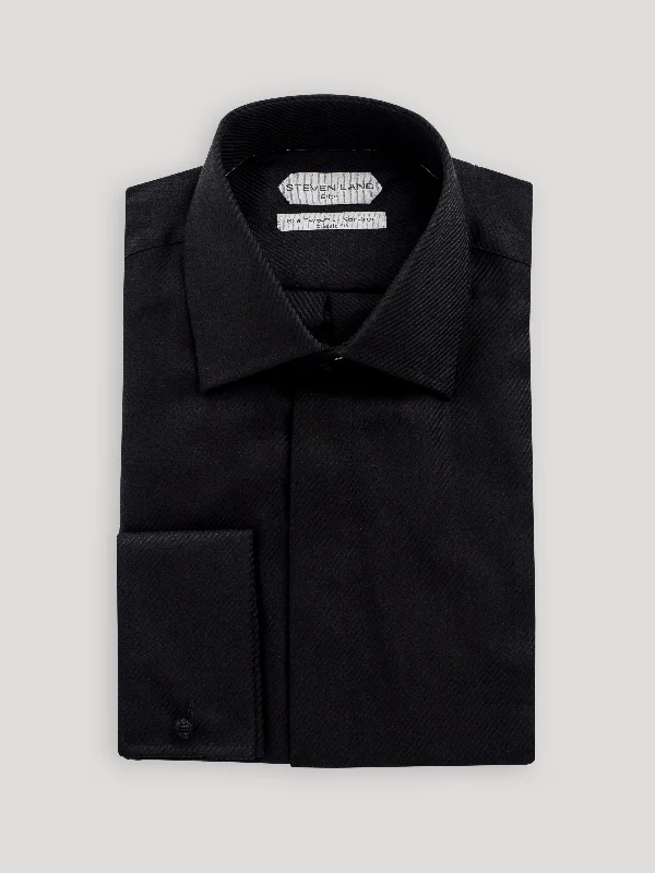 The River Twill Dress Shirt | Elite Collection | Double Woven Cotton | French Cuff | Black