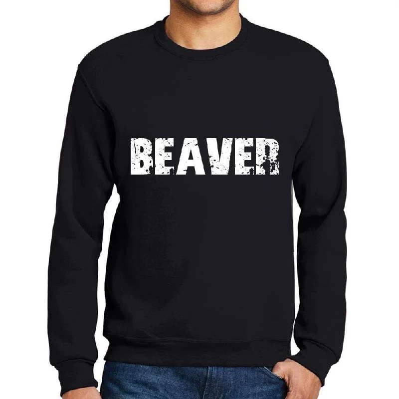 Men's Printed Graphic Sweatshirt Popular Words BEAVER Deep Black