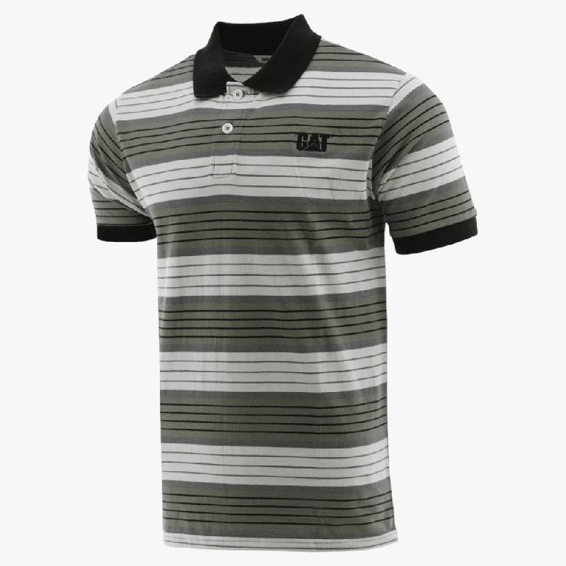 Caterpillar Mens Foundation Jersey Knit Short Sleeve Golfer Marshland Stripe