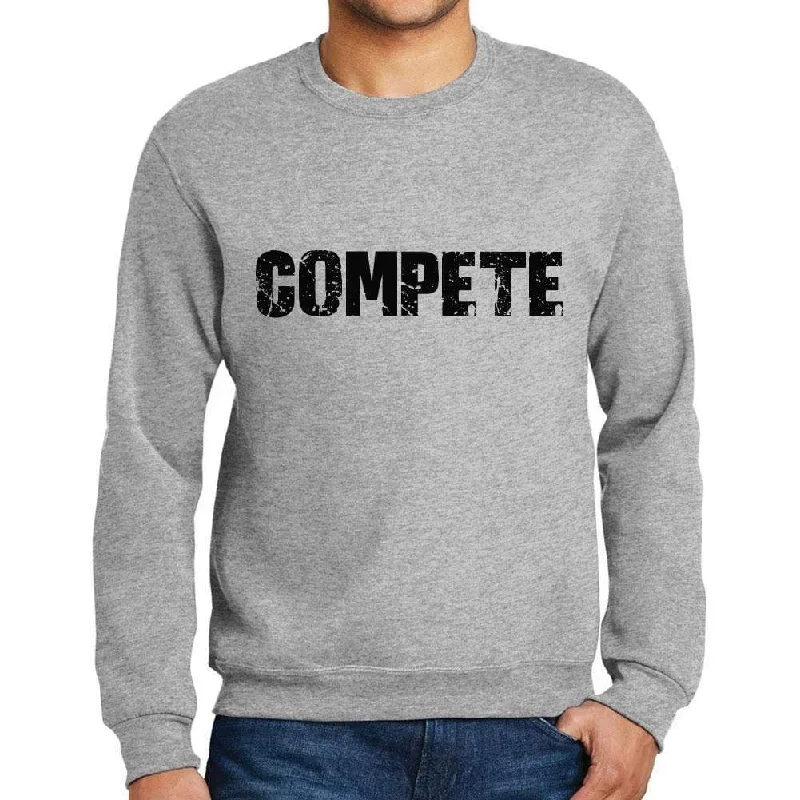 Men's Printed Graphic Sweatshirt Popular Words COMPETE Grey Marl