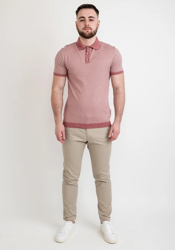 White Label Fine Stripe Ribbed Polo Shirt, Pink