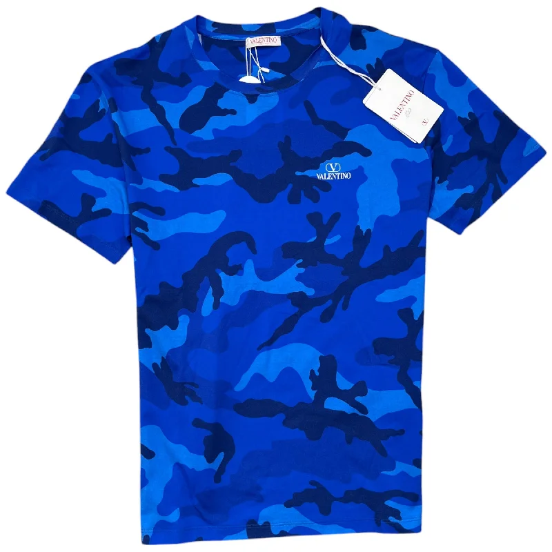 Men's Camouflage Logo Print T-Shirt Blue Size L