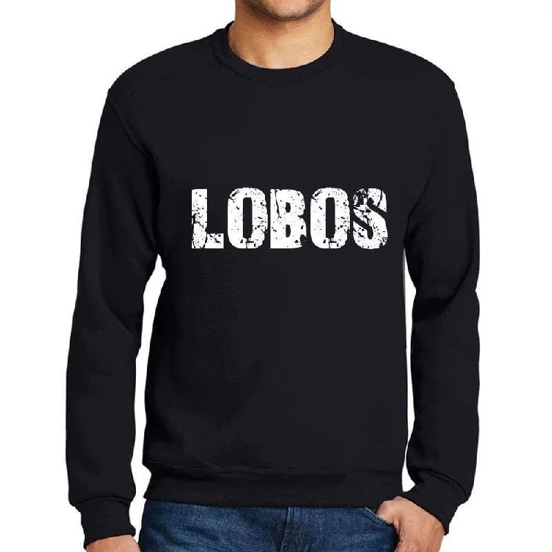 Men's Printed Graphic Sweatshirt Popular Words LOBOS Deep Black