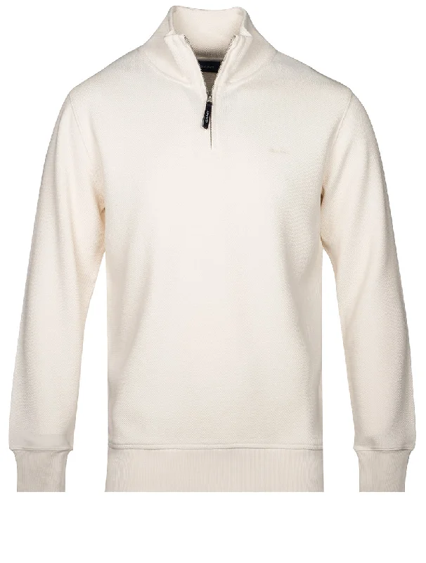 Waffelstruktur Half Zip Creme