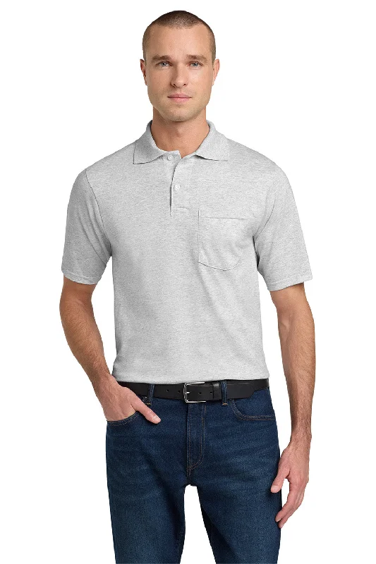 Jerzees Mens SpotShield Stain Resistant Short Sleeve Polo Shirt w/ Pocket - Ash Grey