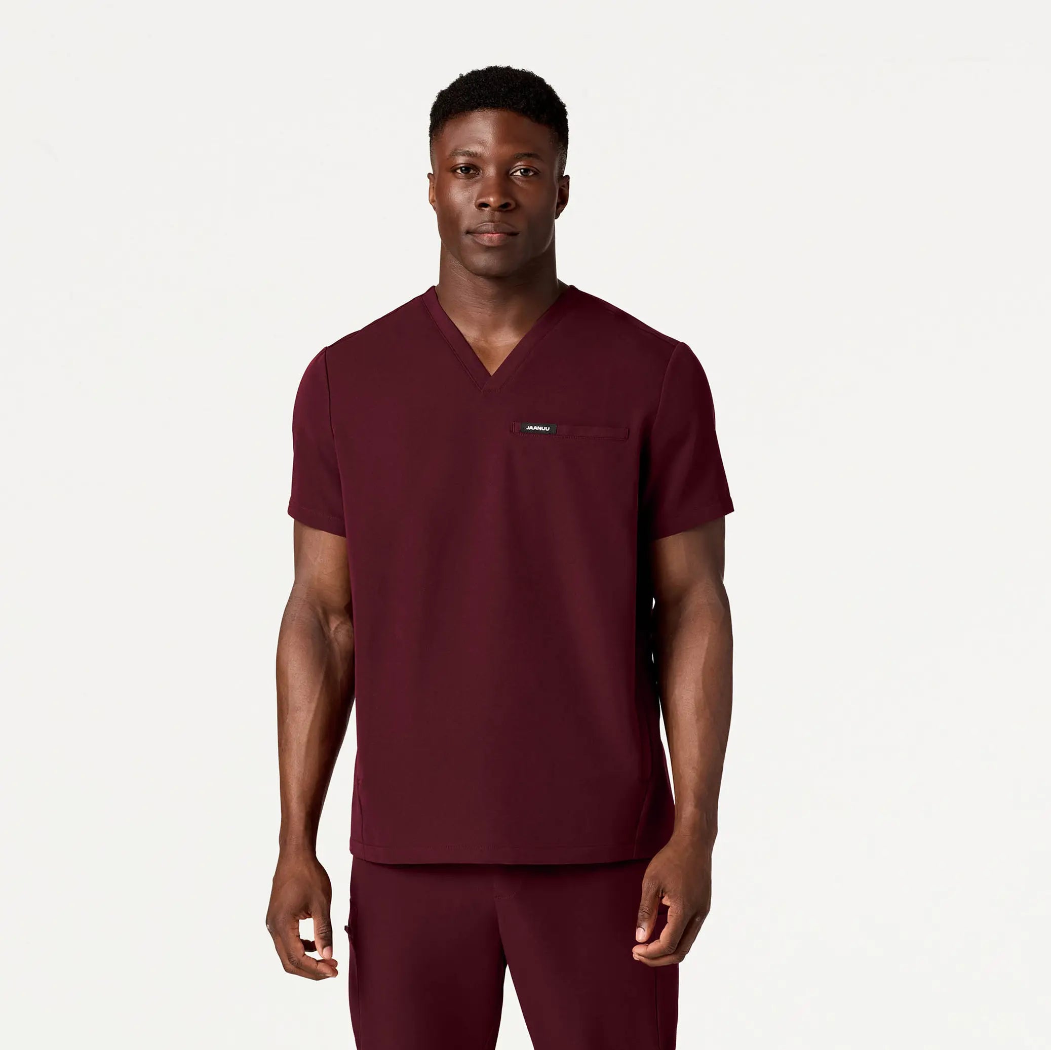 Jaanuu Men's Platt 3-Pocket Scrub Top - Burgundy