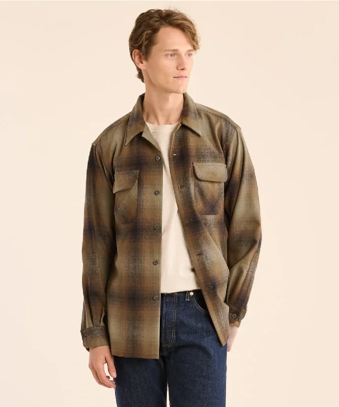 Pendleton Men's Wool Board Shirt - Olive/Brown Ombre Plaid