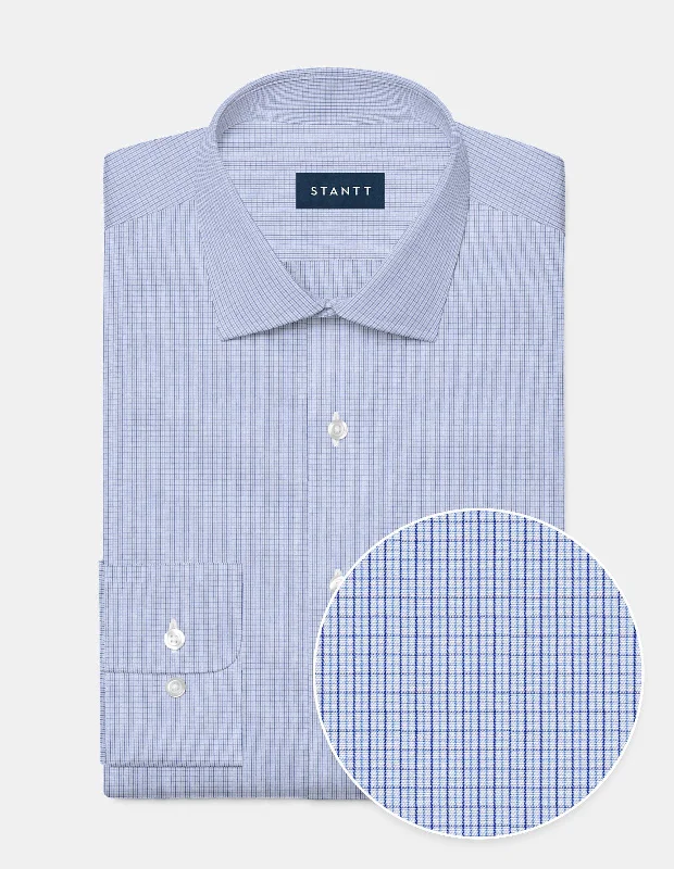 Wrinkle-Resistant Poplin - Sky Blue and Lapis Mini Tattersall