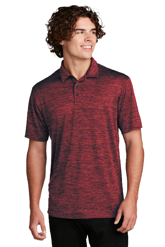 Sport-Tek Mens Electric Heather Moisture Wicking Short Sleeve Polo Shirt - Deep Red/Black Electric