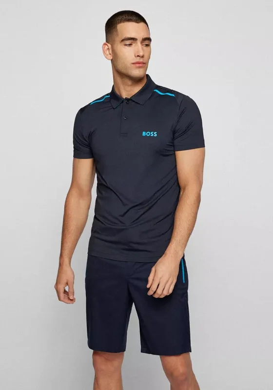 Hugo Boss Short Sleeved Logo & Striped Polo Shirt, Navy