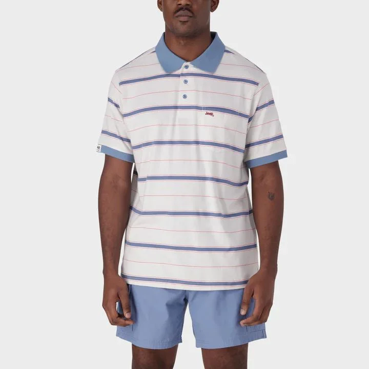 Jeep Mens Yd Stripe Short Sleeve Golfer Digital Mist