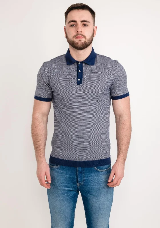 White Label Fine Stripe Ribbed Polo Shirt, Navy