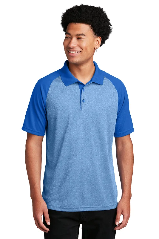 Sport-Tek Mens RacerMesh Moisture Wicking Short Sleeve Polo Shirt - Heather True Royal Blue/True Royal Blue