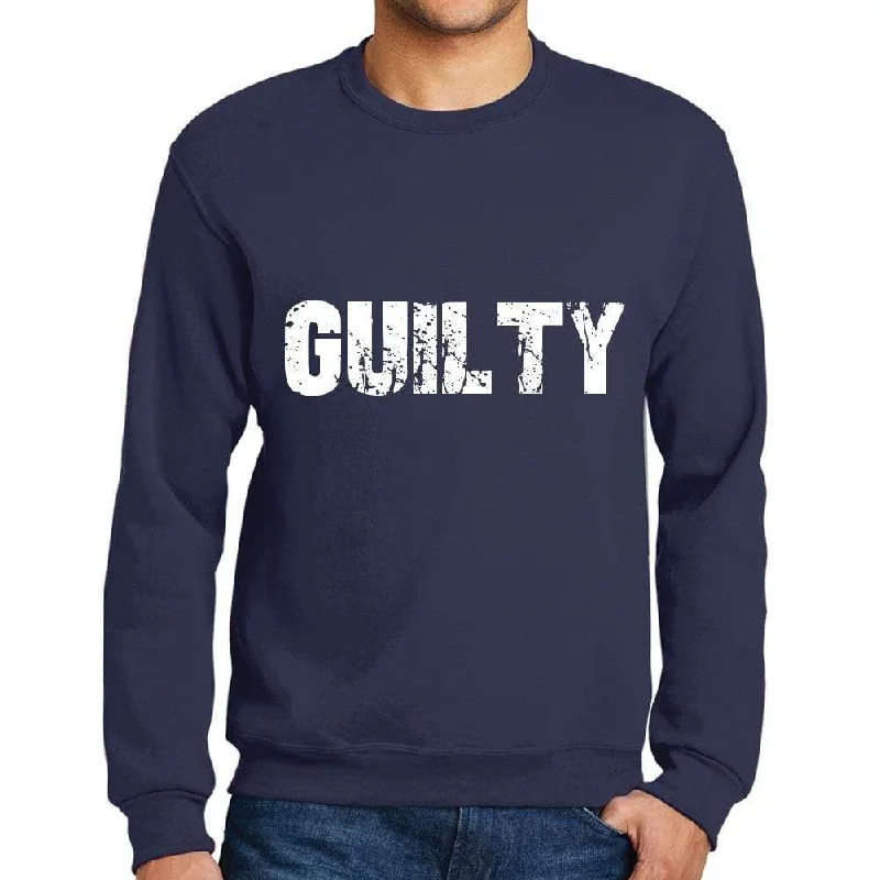 Men's Printed Graphic Sweatshirt Popular Words GUILTY French Navy