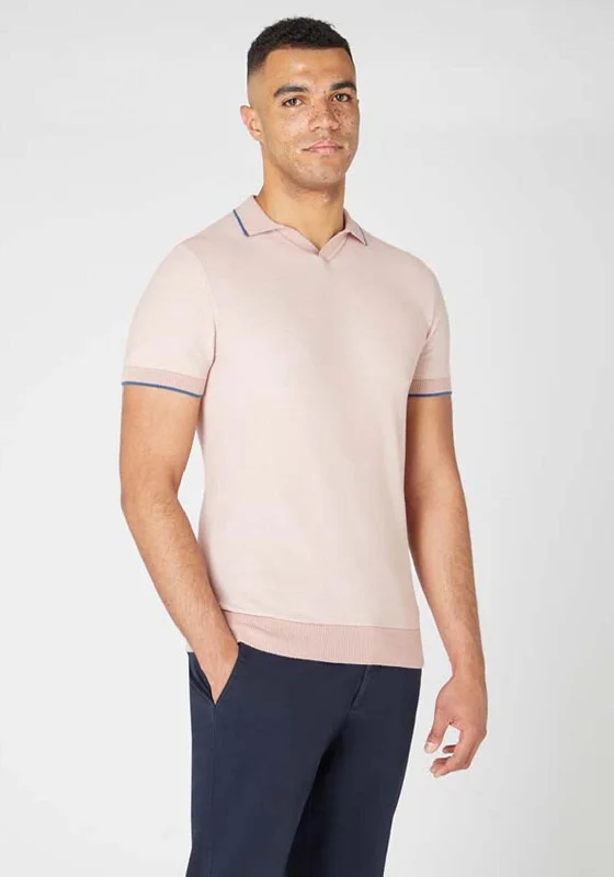 Remus Uomo Slim Fit Fine Knit Polo, Pink