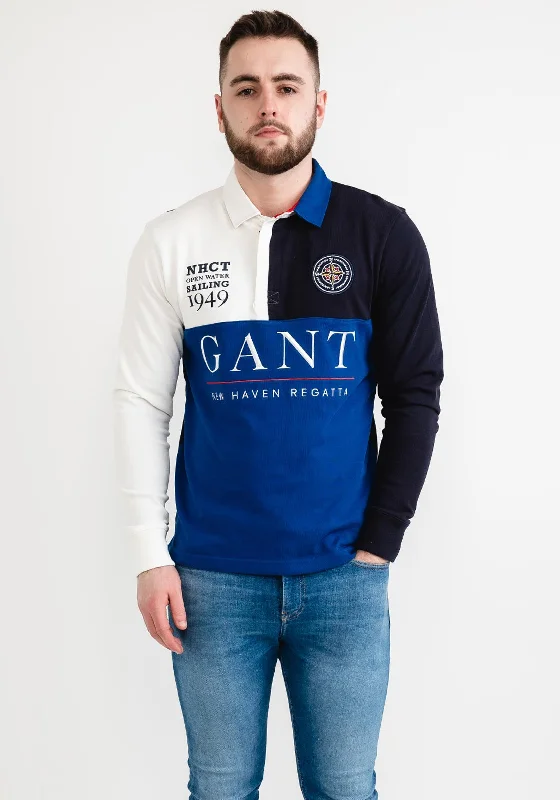 Gant Mixed Pattern Sailing Heavy Rugger Polo, Blue Multi