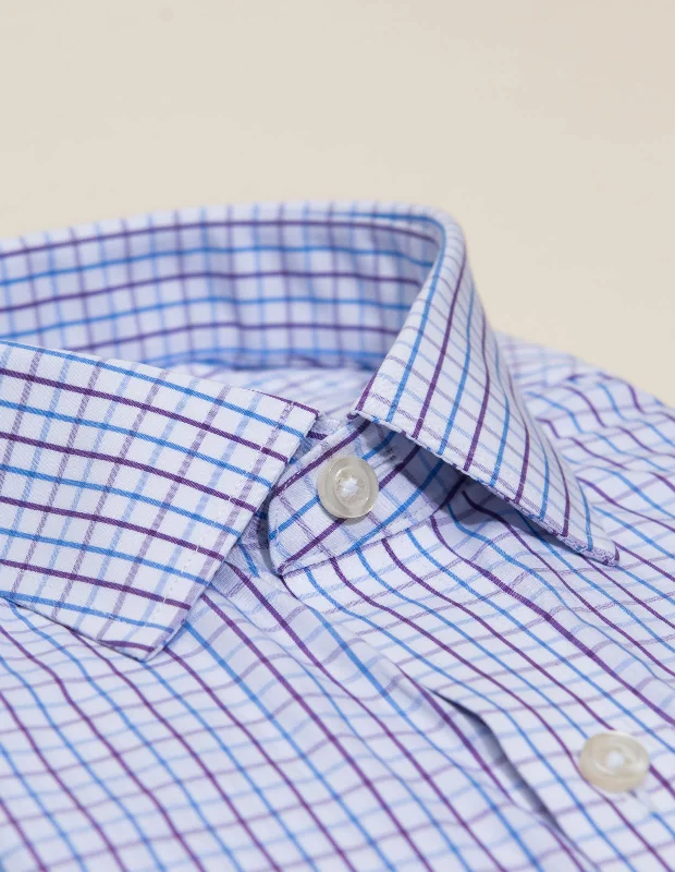 Wrinkle-Resistant Poplin - Plum and Light Blue Tattersall