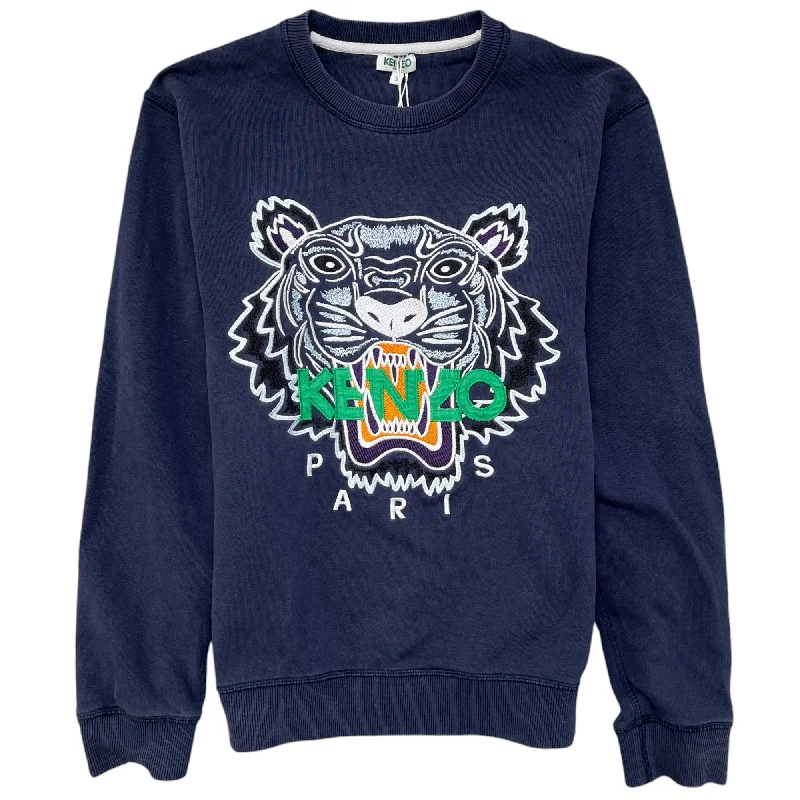 Men's Embroidered Tiger Logo Sweatshirt Navy Size S