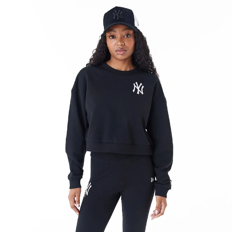 New York Yankees Womens MLB Lifestyle Black Crop Crew Neck Sweatshirt