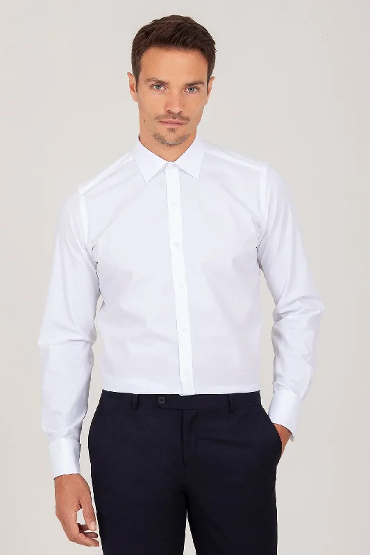 Slim Fit Cotton French Cuff White Dress Shirt