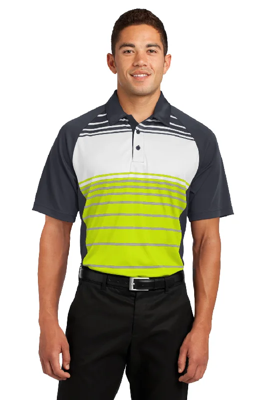 Sport-Tek Mens Dry Zone Moisture Wicking Short Sleeve Polo Shirt - Citron Green/Grey/White - Closeout