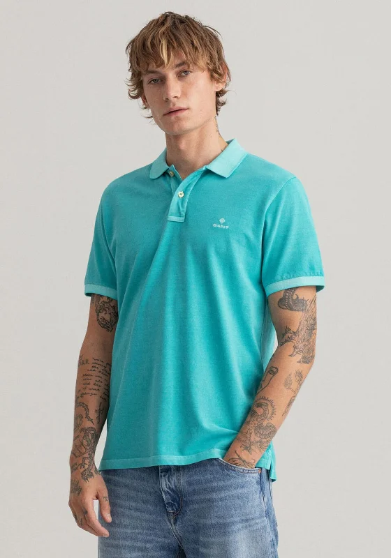 GANT Sunfaded Short Sleeved Polo Shirt, Aqua Green