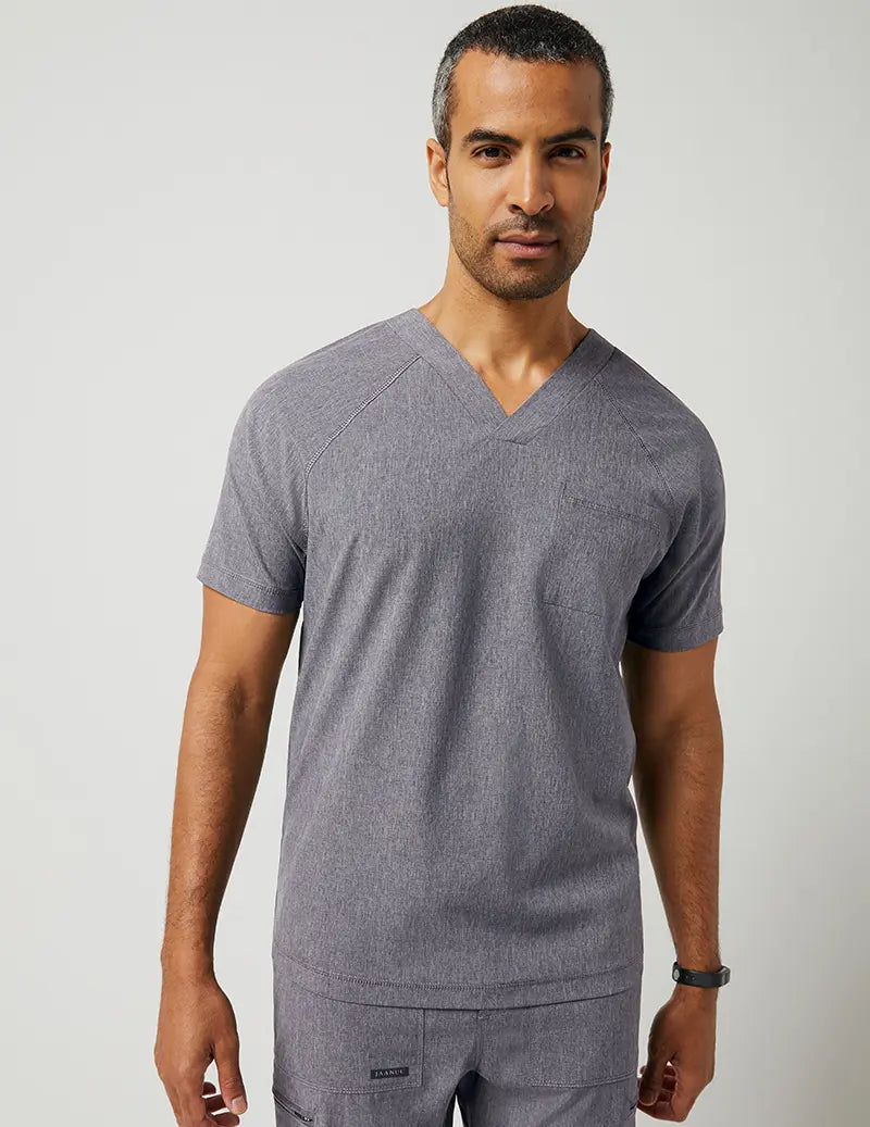 Jaanuu Men's V-Neck Raglan Top - Heathered Grey