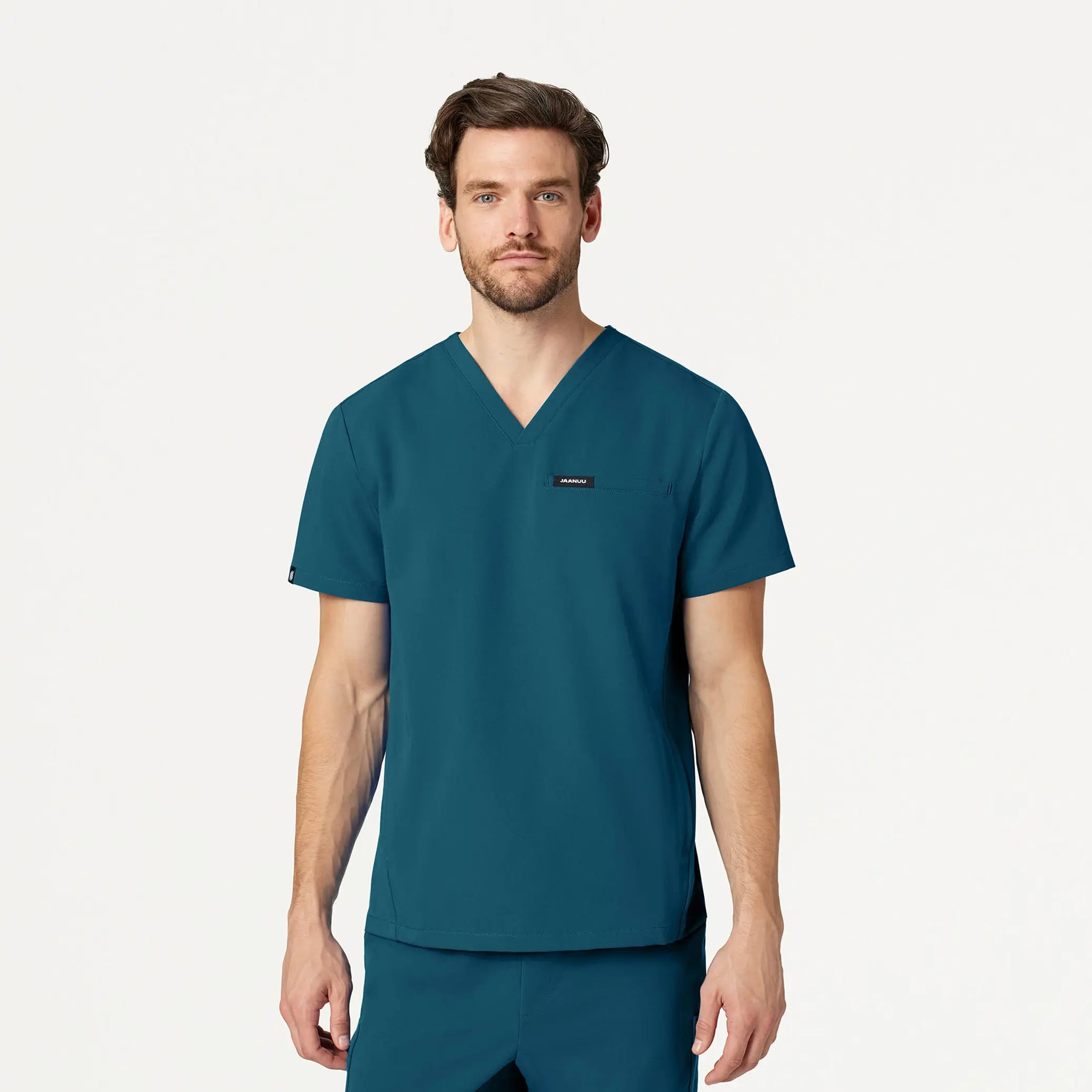 Jaanuu Men's Platt 3-Pocket Scrub Top - Caribbean Blue