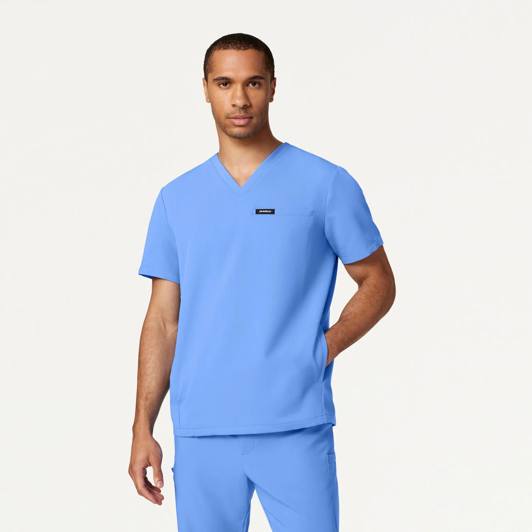 Jaanuu Men's Platt 3-Pocket Scrub Top - Ceil Blue