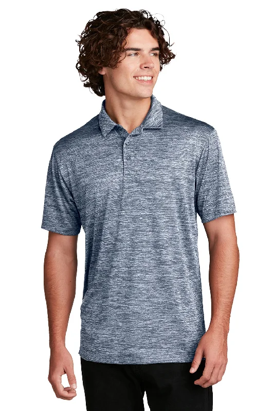 Sport-Tek Mens Electric Heather Moisture Wicking Short Sleeve Polo Shirt - True Navy Blue Electric