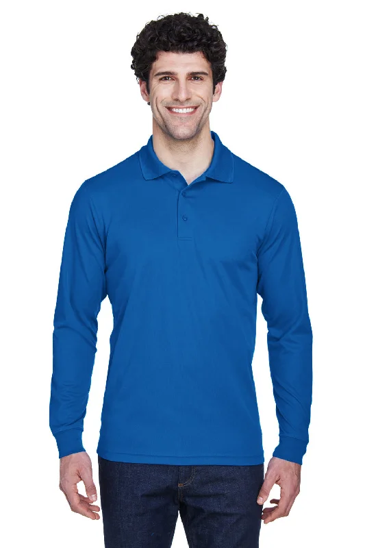 Core 365 Mens Pinnacle Performance Moisture Wicking Long Sleeve Polo Shirt - True Royal Blue