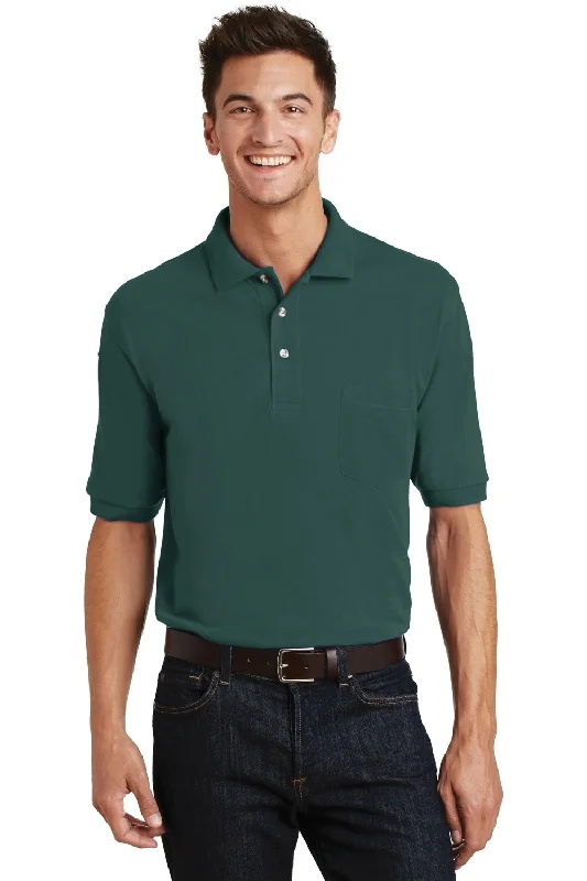 Port Authority Mens Shrink Resistant Short Sleeve Polo Shirt w/ Pocket - Dark Green - Closeout