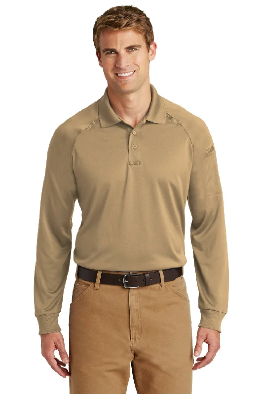 CornerStone Mens Select Tactical Moisture Wicking Long Sleeve Polo Shirt - Tan