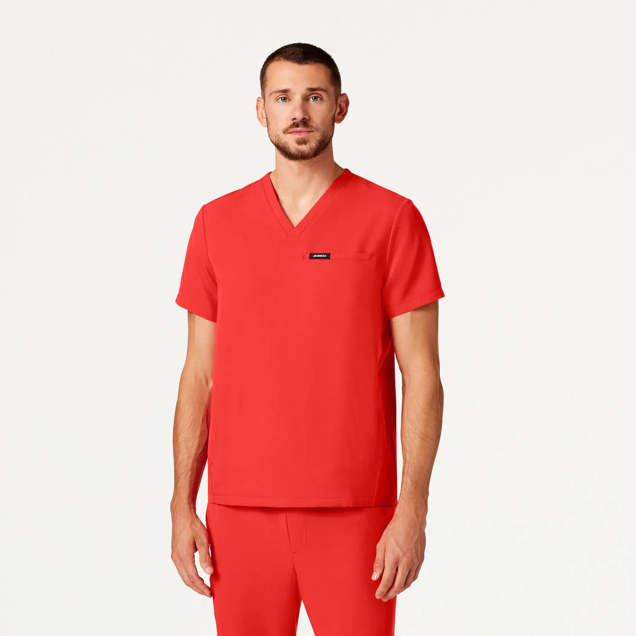 Jaanuu Men's Platt 3-Pocket Scrub Top - Solar Red