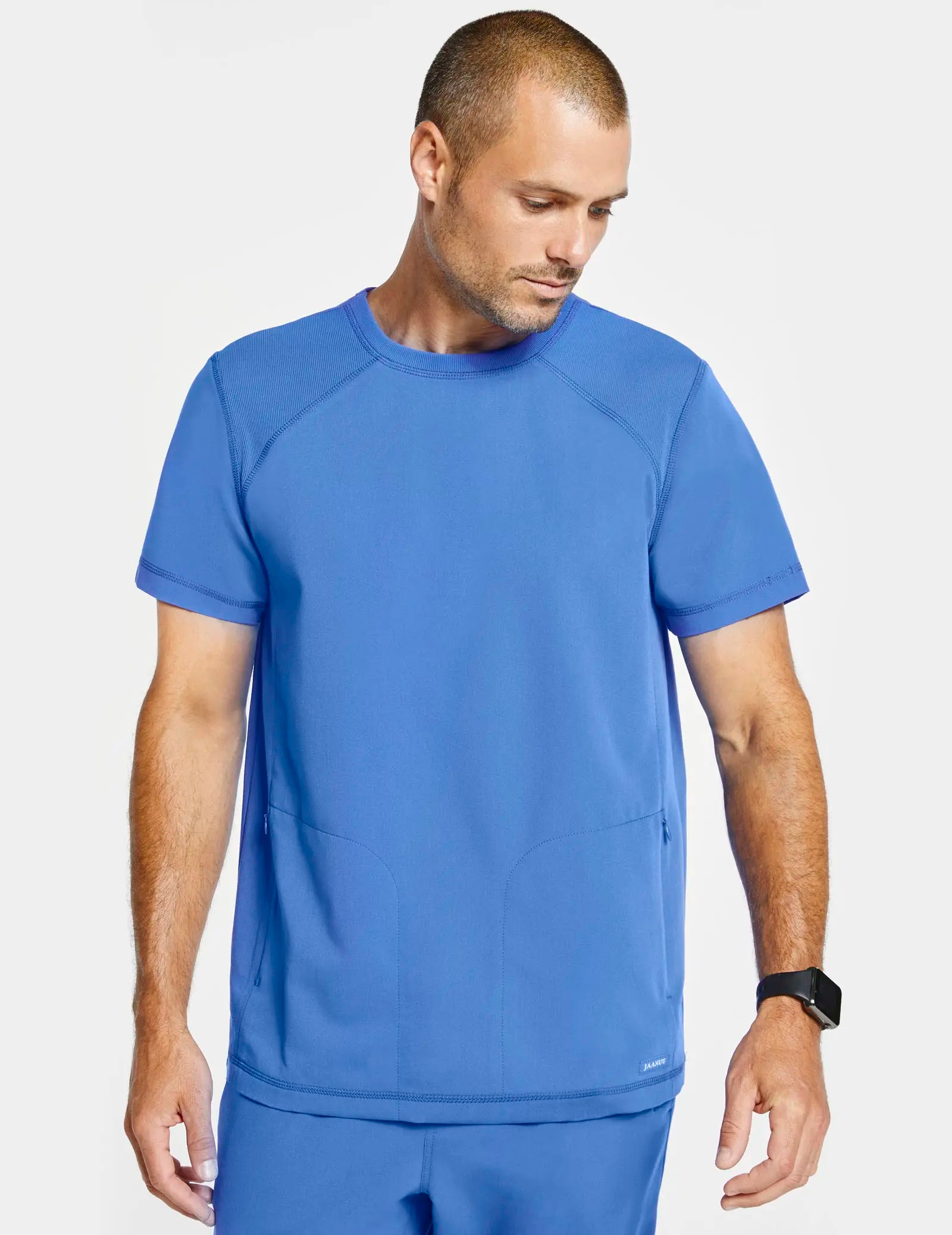 Jaanuu Men's Raglan-Sleeve Scrub Top - Ceil Blue