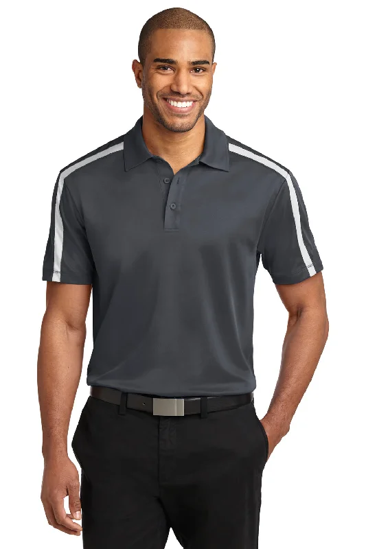 Port Authority Mens Silk Touch Performance Moisture Wicking Short Sleeve Polo Shirt - Steel Grey/White