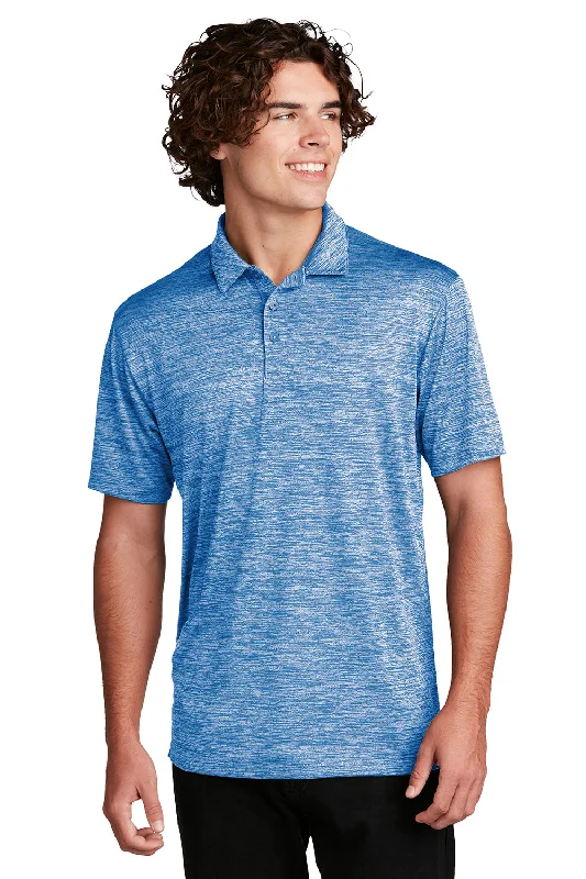 Sport-Tek Mens Electric Heather Moisture Wicking Short Sleeve Polo Shirt - True Royal Blue Electric