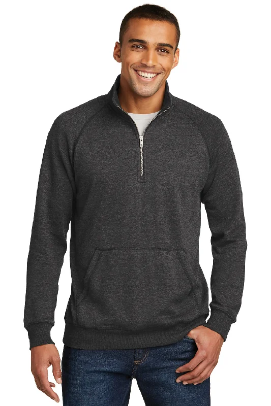 District Mens Fleece 1/4 Zip Sweatshirt w/ Pouch Pocket - Heather Black