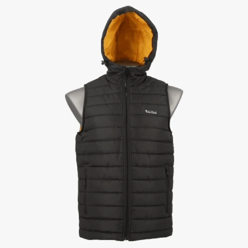 Pierre Cardin Mens Sleeveless Puffer Hooded Jacket Black